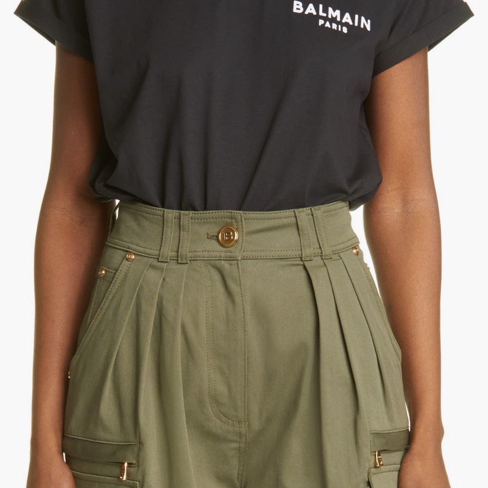 Balmain Black Short Sleeve Tee with Logo - Picture 11 of 15